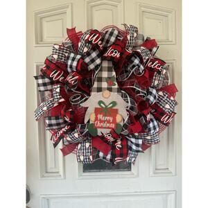 Christmas Gnome Wreath Buffalo Plaid ‘Merry Christmas’ Farmhouse Holiday Décor